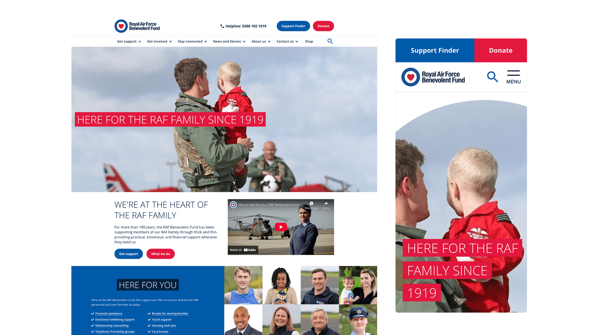 Desktop and mobile displays of the RAF Benevolent homepage