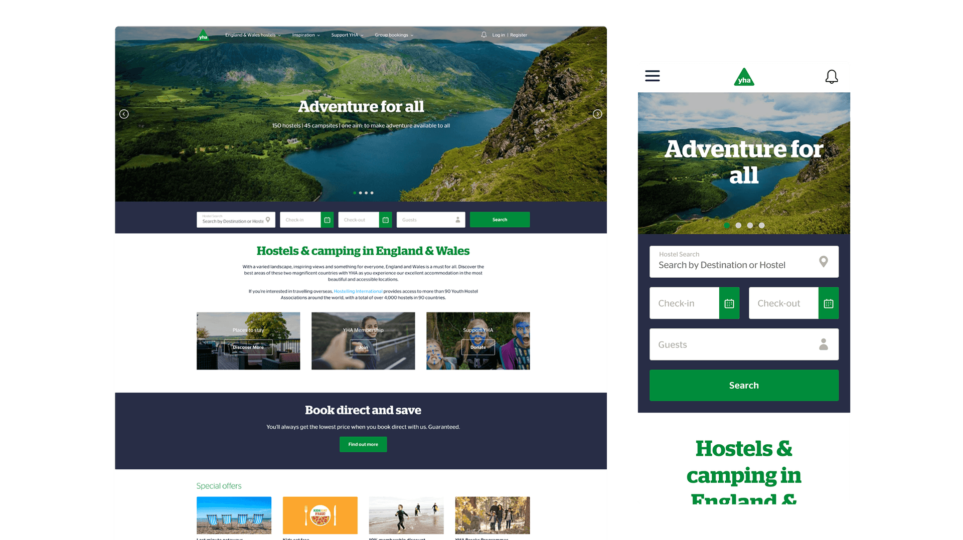 YHA homepage